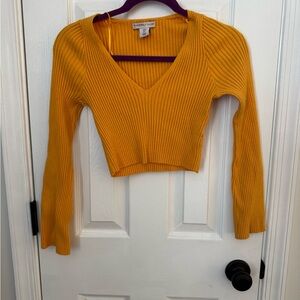 Sincerely Jules Gold Ribbed Sweater V-Neck Crop Top